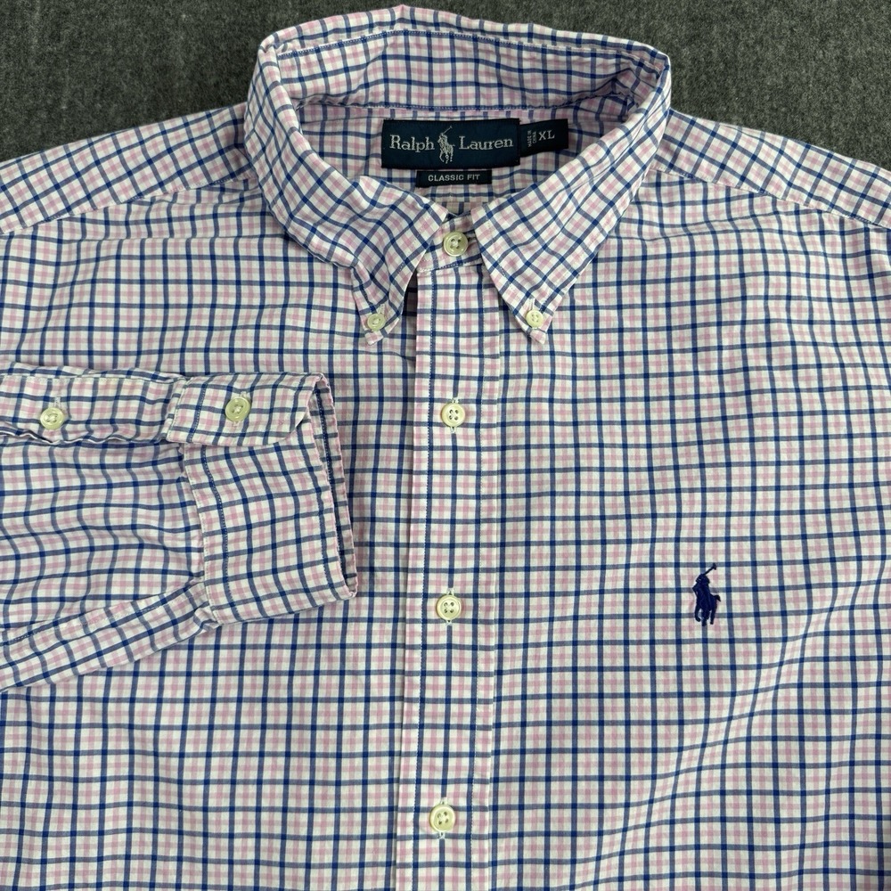 Ralph Lauren Men's XL Classic Fit Plaid Shirt Pink Blue Cotton Button Down